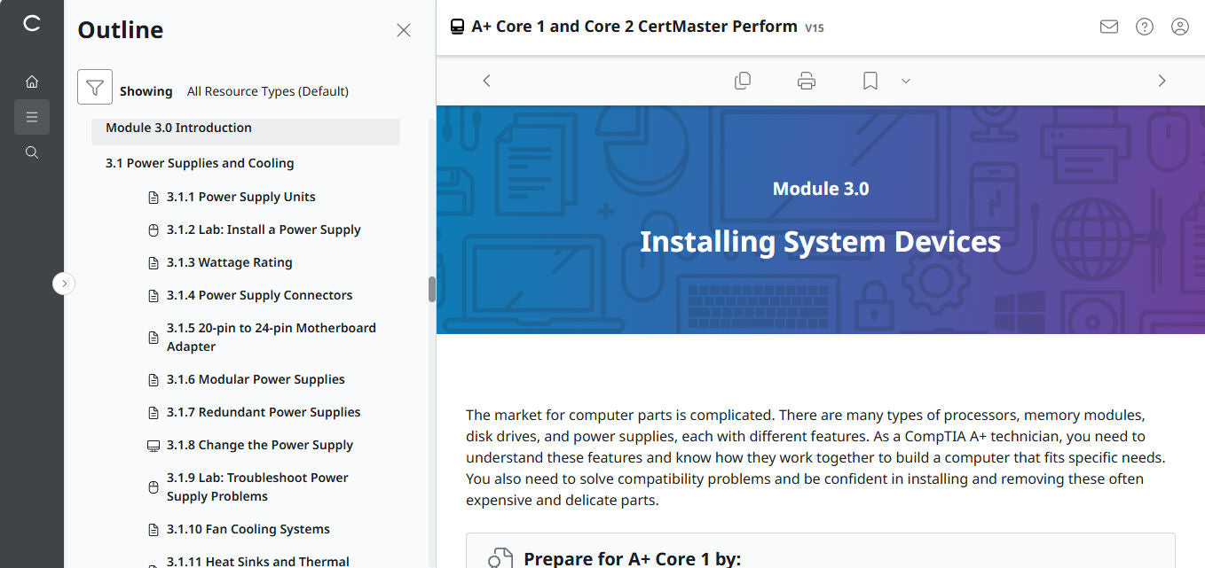 CertMaster Perform   for CompTIA A+ Core 1 & 2 (V15) (4 Month Access)