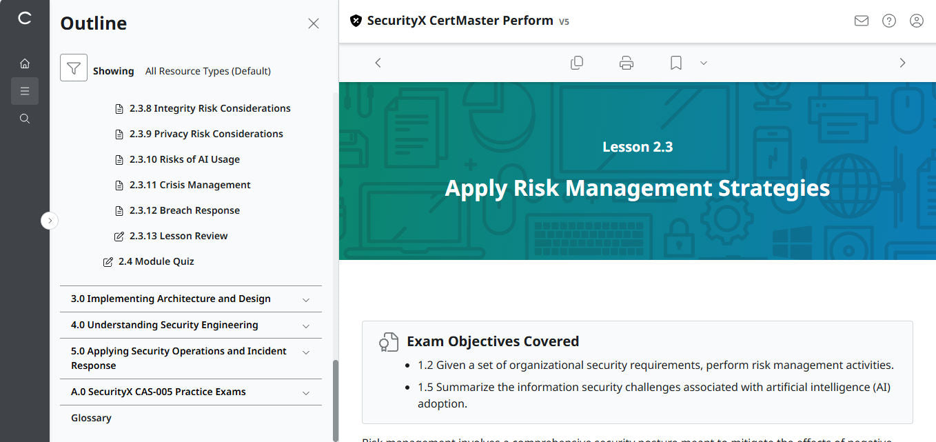 CertMaster Perform for CompTIA  SecurityX CASP+ CAS-005 - 3 Months Access